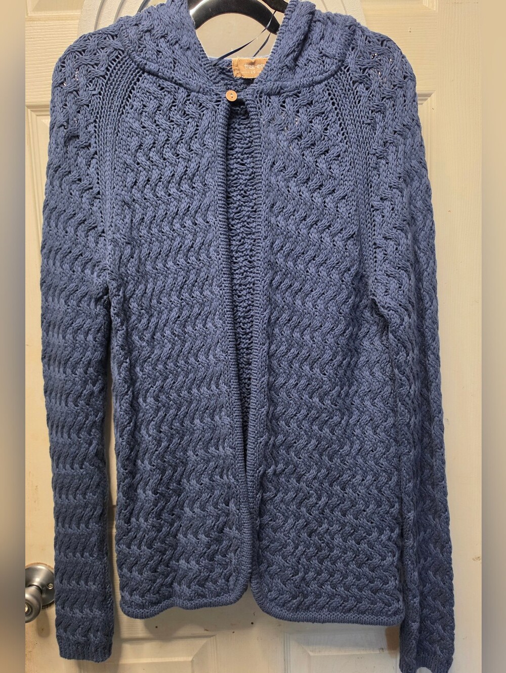 Free-est By Free People Hooded Cable Knit Sweater - Blue